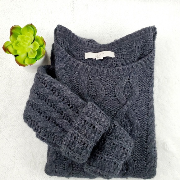 Loft Grey Wool Cableknit Chunky … - Picture 2 of 4